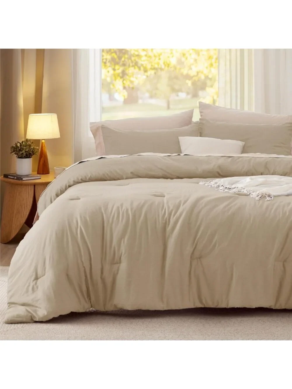 Cozy Khaki Queen Comforter Set - Soft Prewashed Bedding, 3-Piece All Seasons Set